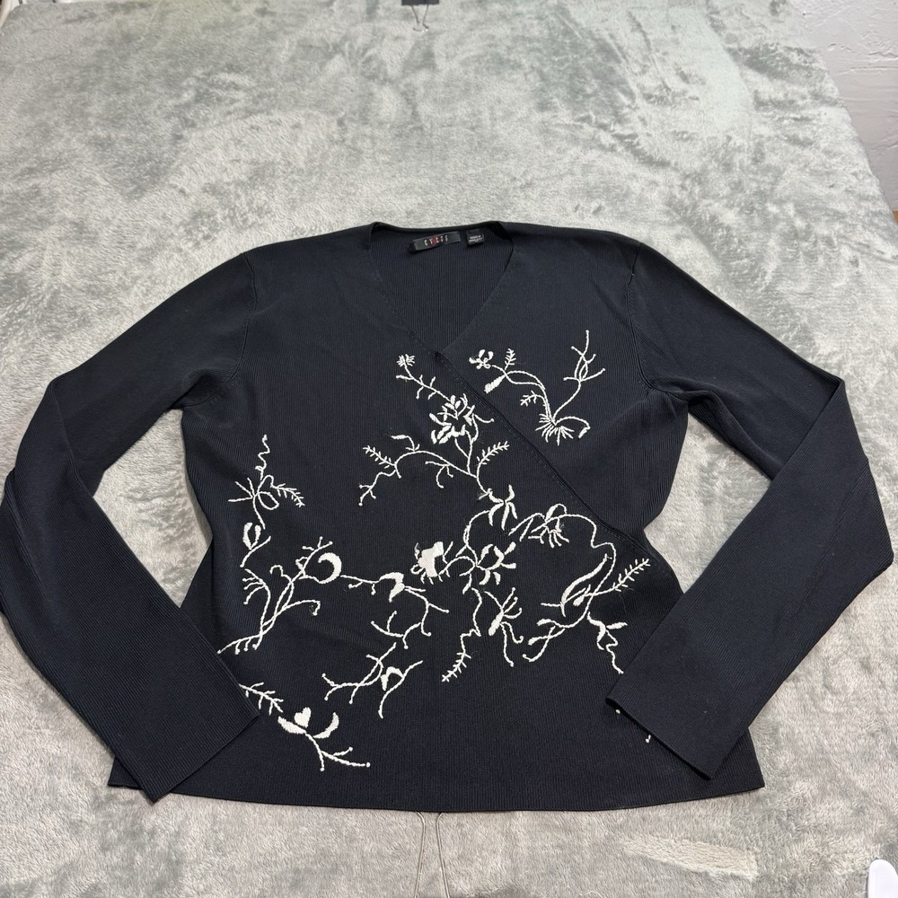 VTG 90s Cyrus Embroidered‎ Floral V Neck Longsleeve Size M Grunge Whimsygoth